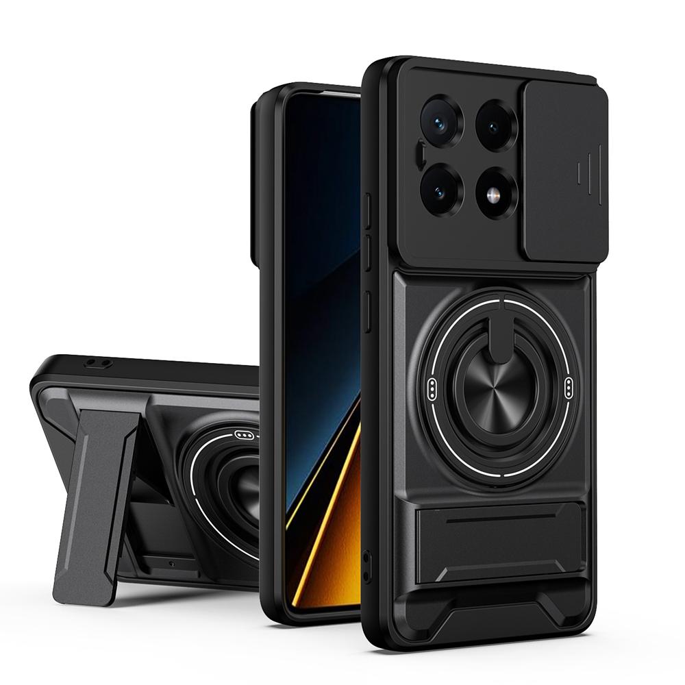 KEYSION Magnetic Phone Case for Xiaomi POCO X6 Pro 5G Slide Camera Lens Protection Upright Kickstand Ring Shockproof Back Cover