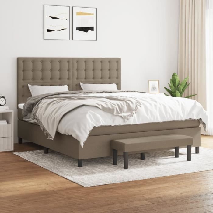 3136937 vidaXL Lit à sommier tapissier avec matelas Taupe 180x200 cm Tissu
