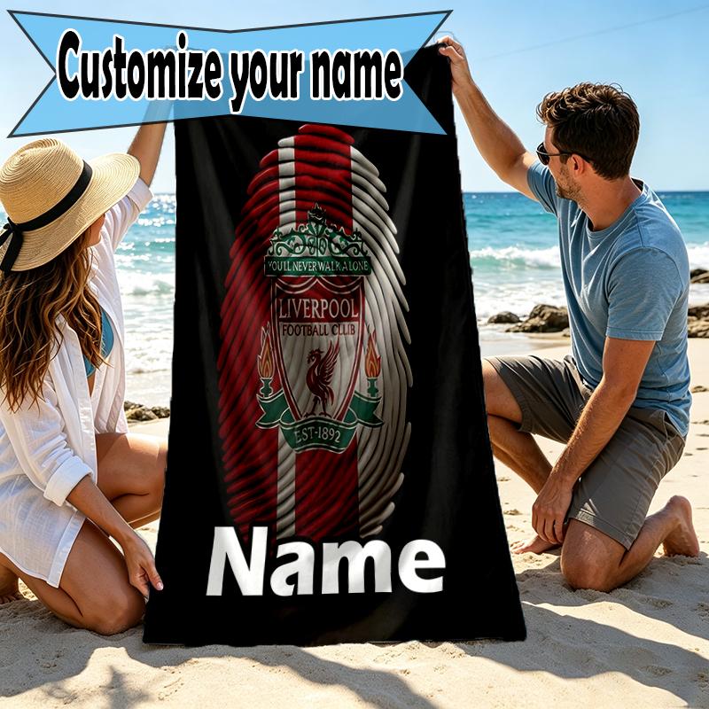 Asciugamano da Spiaggia Personalizzato con Nome Liverpool F.C., per Viaggio Campeggio Festa in Spiaggia Decorazione Casa, Regalo di Compleanno per Famiglia e Amici
