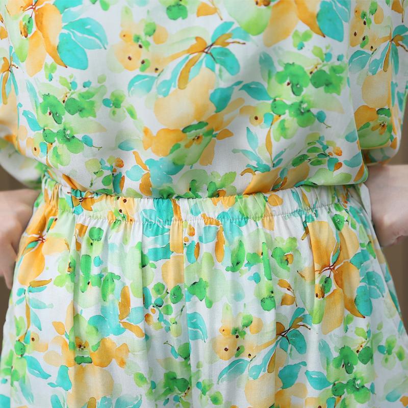 Elegant Women's Two Pieces Set Summer Vintage Clothes Plus Size High Waist Pants Sets