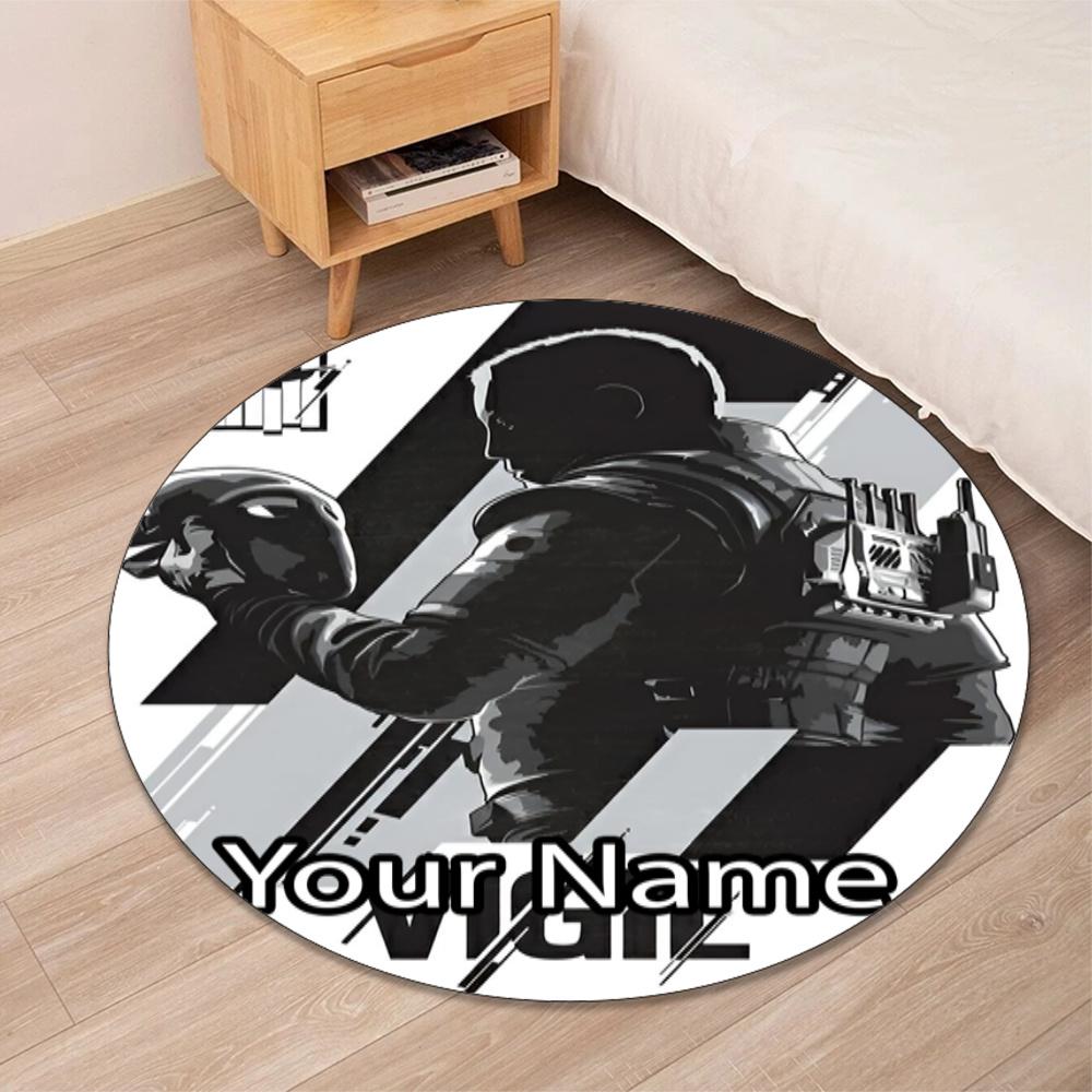 Custom Name Rainbow Six Siege Printed Round Rug Carpet Chair Rug Area Rug Entryway Doormats,for Office Chair Living Room Bedroom Kitchen Room.