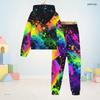 Kids Boys Girls Colorful Splash Printed Hooded Long Sleeve Sweatshirt Cuffed Pants Two Piece Set
