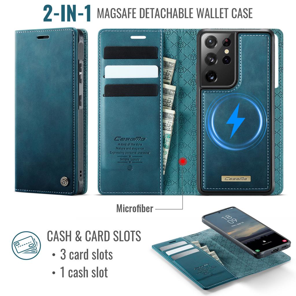 For Samsung Galaxy S21 Ultra 5G Case CASEME C49 Compatible with MagSafe RFID Blocking Detachable Wallet Leather Phone Cover