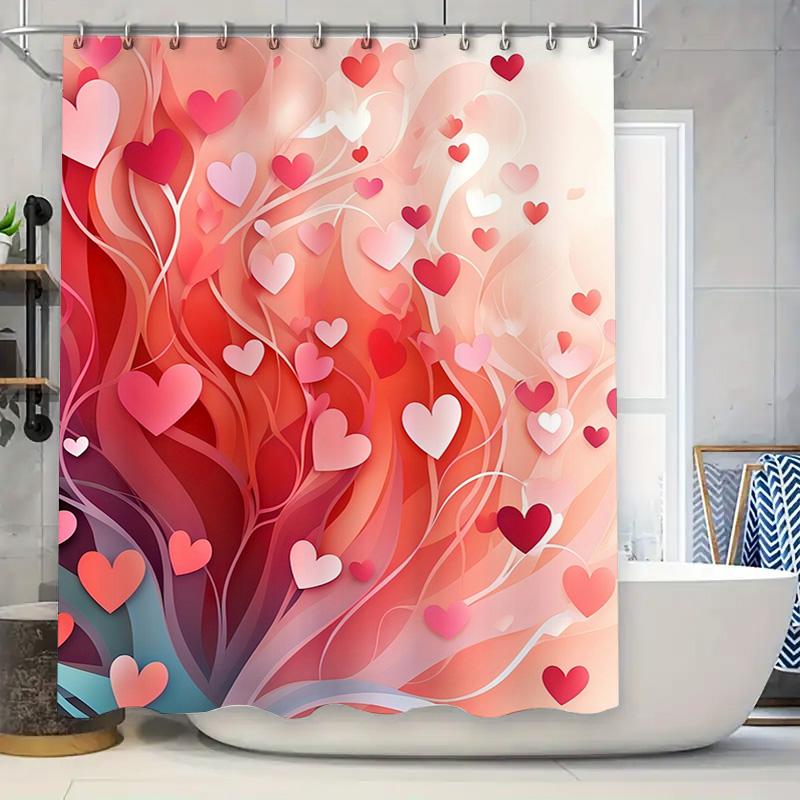 Romantic Heart Tree Shower Curtain - Waterproof, Mildew-Resistant, Machine Washable For Valentine'S Day Bathroom Decor