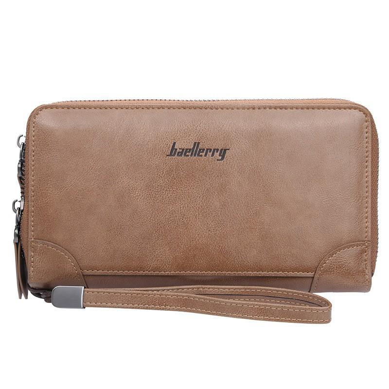 New Men s Long Wallet Korean Version Business Large Capacity Handbag Double Zipper Retro 21X11X4 коричневый