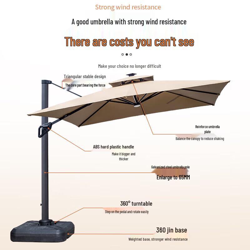 OEING 3x4m Square Outdoor Sunshade Umbrella with Rolling Base