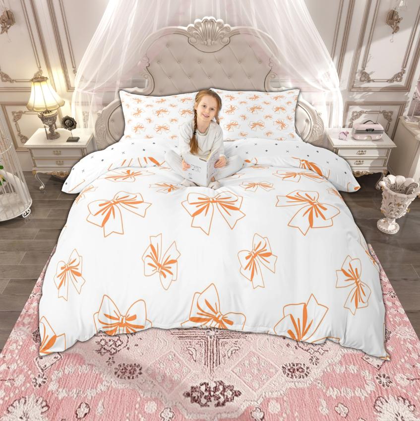 Homewish Girls Bow Knot Duvet Cover Set 2Pcs/3Pcs Princess Style Bedding Ribbon Bow-Tie Bed Cover Set