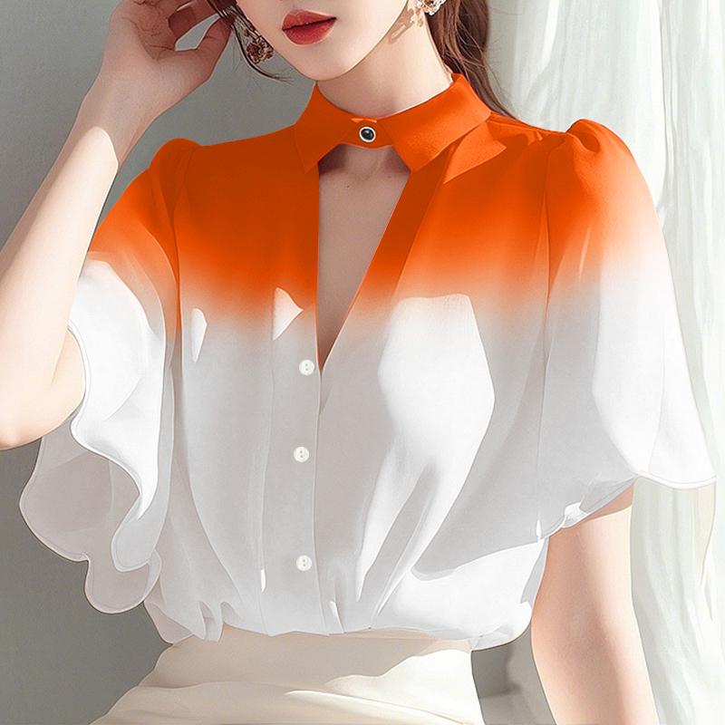 

ZANZEA Женская повседневная блузка с круглым вырезом и короткими рукавами на лето 5XL оранжевый