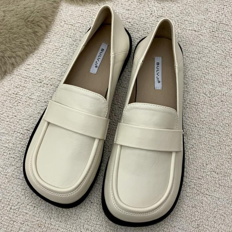 

Fashion British Style Retro Women Flat Shoes 2025 Autumn Versatile Thin Bot Round Toe Platform Slip On Loafers Comfy Soft Ladies Shoes 38 бежевый