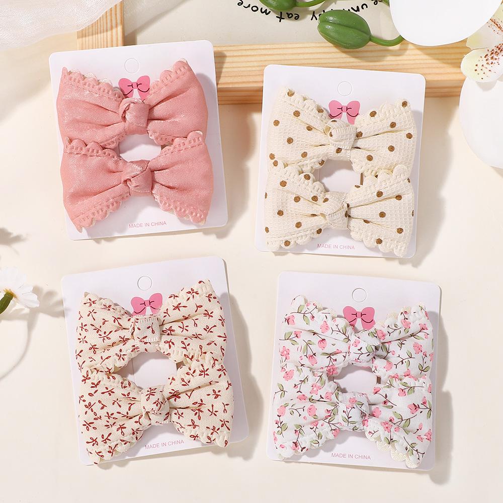 2pcs/set Cute Cotton Print Flower Prints Bow Hair Clips Baby Girls Summer Bowknot Hairgrips Barrettes Headwear Hair Accessories