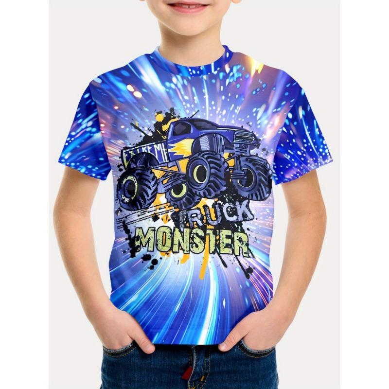 Summer Round Neck 3D Cartoon Pattern Printed T-shirts Fashionable Casual Short Sleeved Children's Boy T-shirts