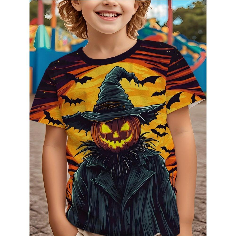 Girl Clothes Funny Terror Pumpkin Graphic T Shirt Boys Girls Halloween Short Sleeve Tops Tees Halloween Gift Party T-Shirt