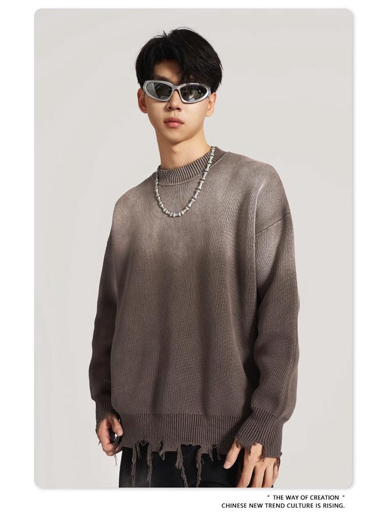 BE Men's American Retro Gradient Knit Sweater - Autumn/Winter Collection