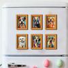Artistic Dog Themed Refrigerator Magnets Natural Wood Frame Fridge Magnets for Kitchen Decoration