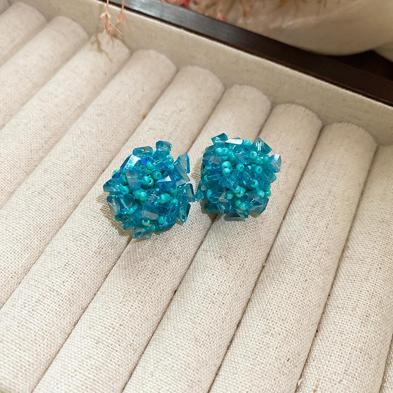 French fresh blue geometric flower resin earrings light luxury stud earrings personality temperament earrings women