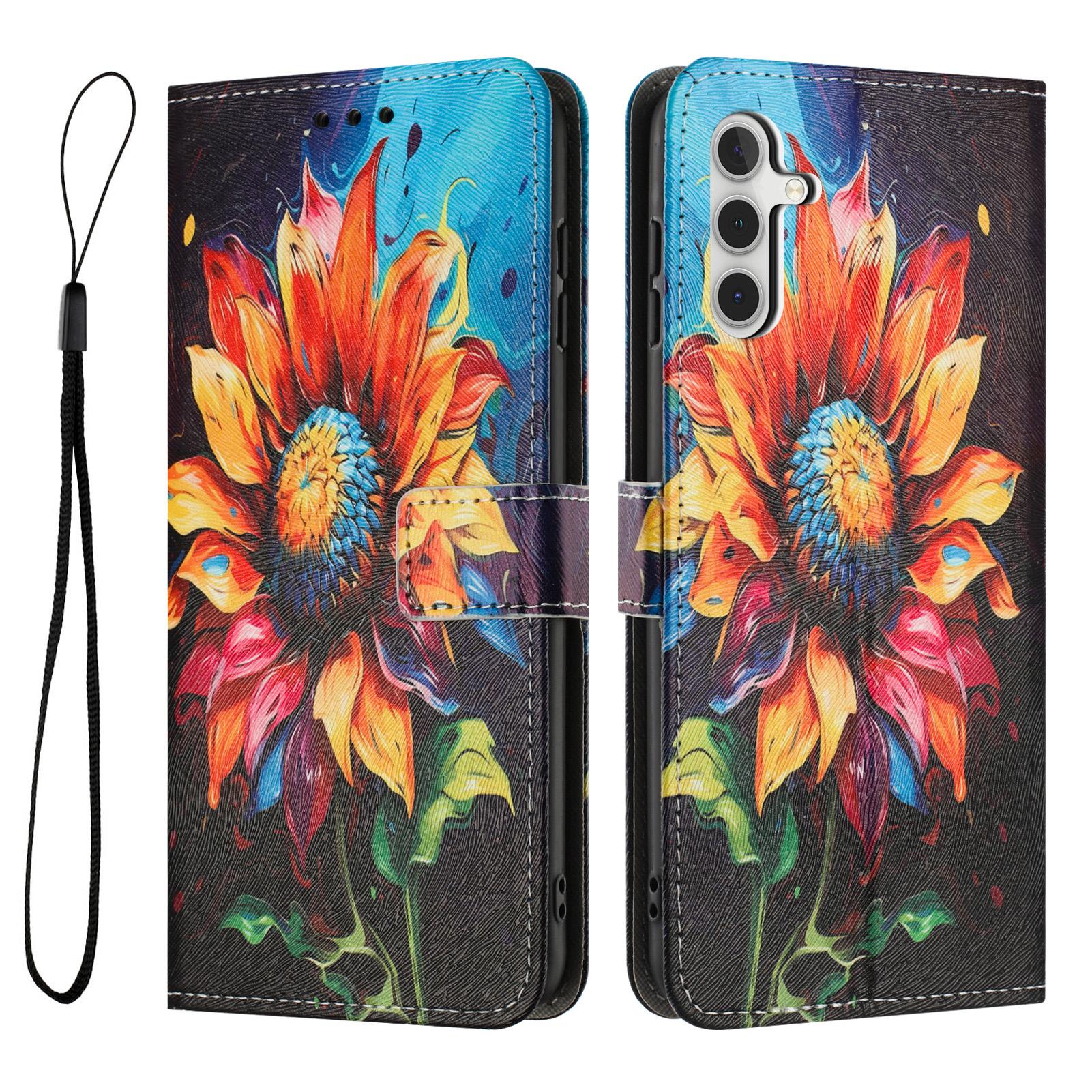 

YX-2501 For Samsung Galaxy A55 5G Case Pattern Printing PU Leather Wallet Phone Cover with Lanyard Sunflower