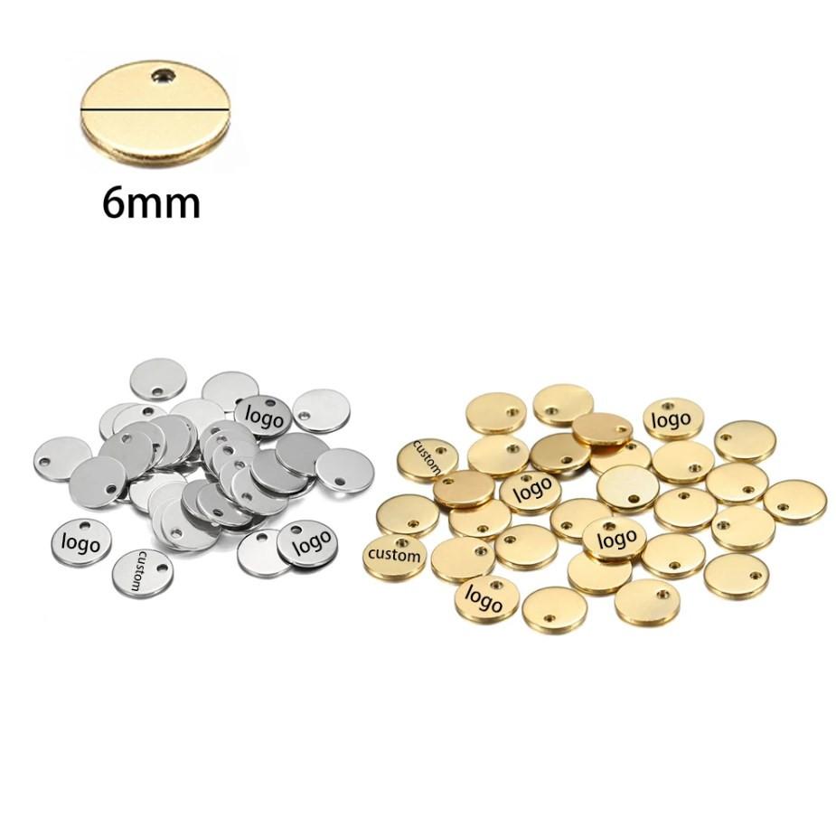 

30/50pcs Laser Engraved Logo Tags Stainless Steel Circle Tag 6mm-12mm Round Charm Engravable Pendants for Jewelry Making 30pcs-Steel