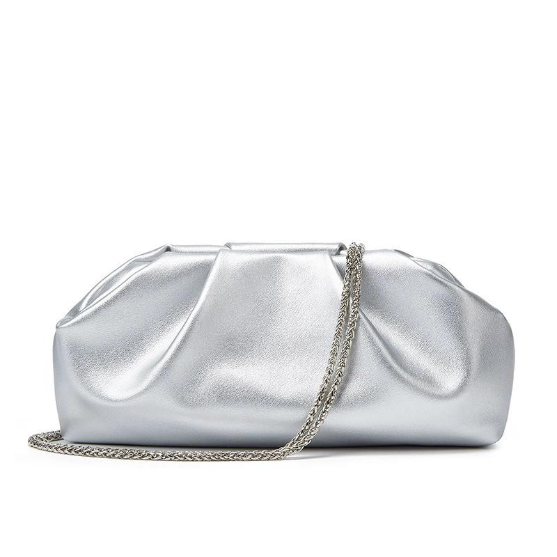 Elegant Golden Pleated PU Evening Clutch with Detachable Chain Strap Chic Women's Handbag for Dinner Parties and Formal Events Party Handbag Luxury