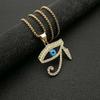 Pendentif Œil d'Horus Bling Glacé Égyptien Couleur Or Acier Inoxydable Amulette Charme Collier pour Hommes Bijoux Cadeau Égypte Ancienne