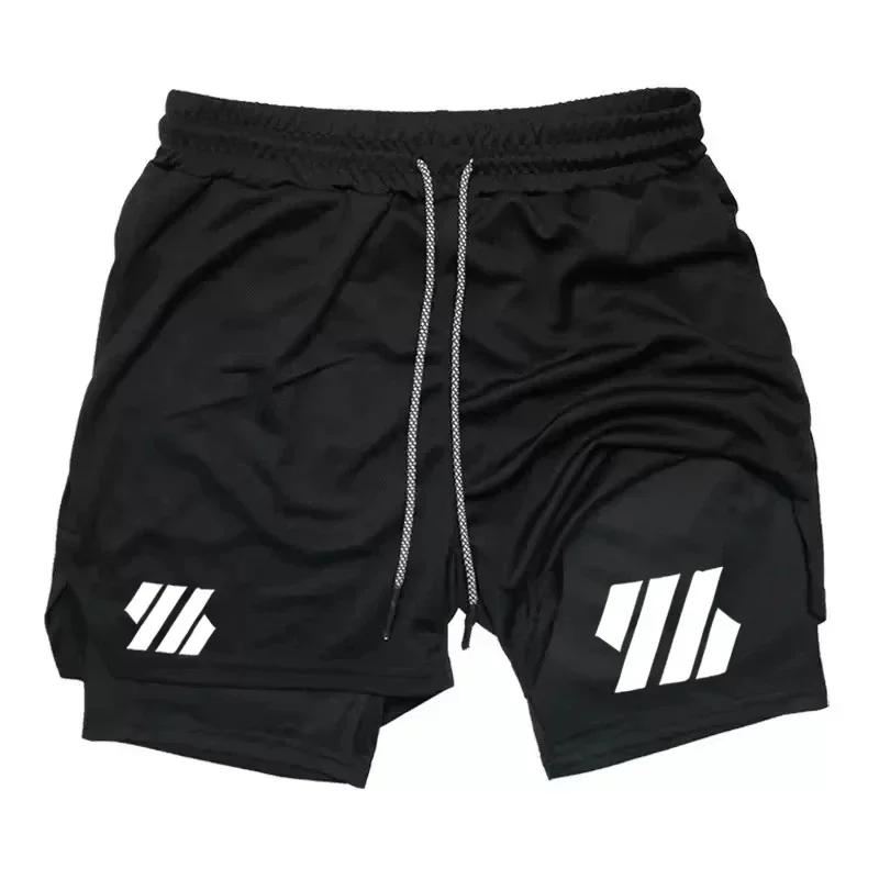 Pantaloncini da uomo 2 in 1 a doppio strato Gothic alla moda da strada traspiranti per fitness jogging casual moda estiva comodi
