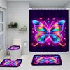 1/4 Colorful Butterfly shower Curtains, Toilet Seat Decoration, Shower Curtain with Carpet and Toilet Lid, 12 70.8x70.8 inch Hoo