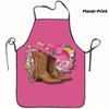 "Western Cowboy Boots Apron with Pink Hat and Flowers, Various Sizes, Perfect for Kitchen Cooking and Festive Parties"