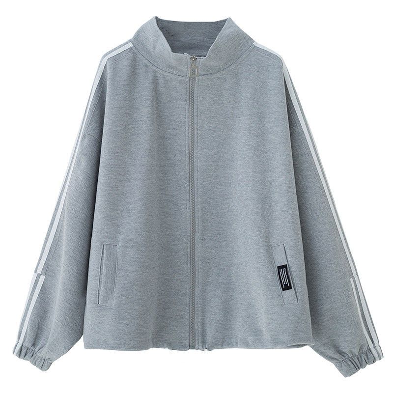 Plus Size Women Autumn Long Sleeve Zipper Jacket Winter Loose Casual Coats Sports Side Stripe Hoodie Sweatshirts