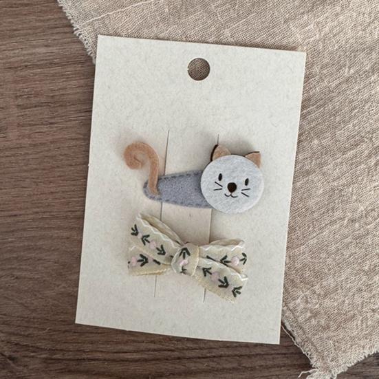2 Stuks Meisjes Haarspeld Kat Bloem Geruit Ontwerp Omwikkeld met Stof Haarclips Borduurwerk Stof Splicing Haarspelden Lente Zomer Haaraccessoires