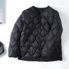 Clothing Autumn and winter rhombus round neck collarless light down jacket women's white duck down liner with casual jacket