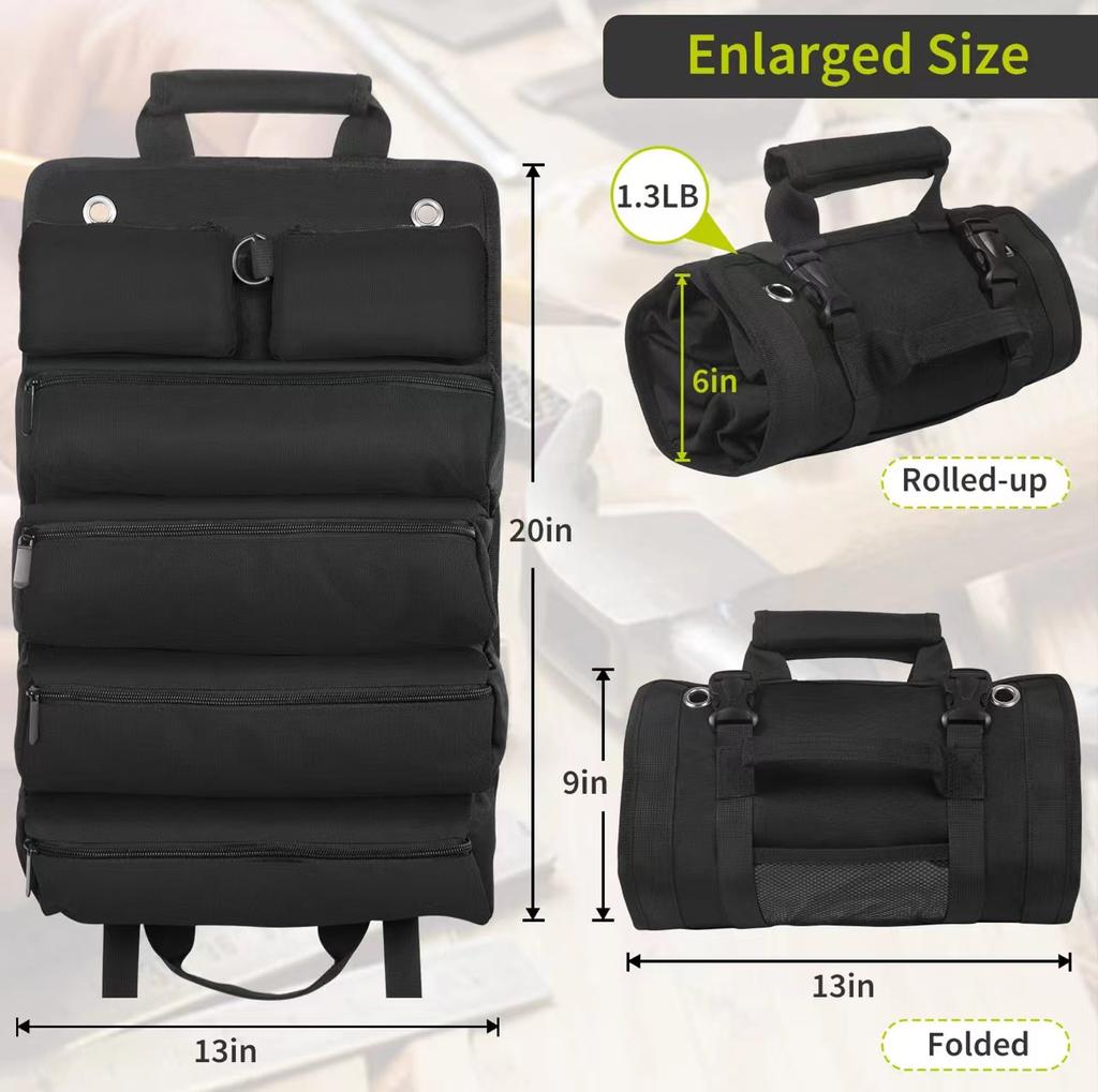 Portable High-Density Oxford Tool Roll - Unfolded: 50×32cm / Rolled: 32.5×12cm