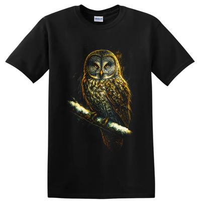 Realistic Owl Bird T Shirt W/ Forest Perch Night Wildlife Art Graphic Tee Print