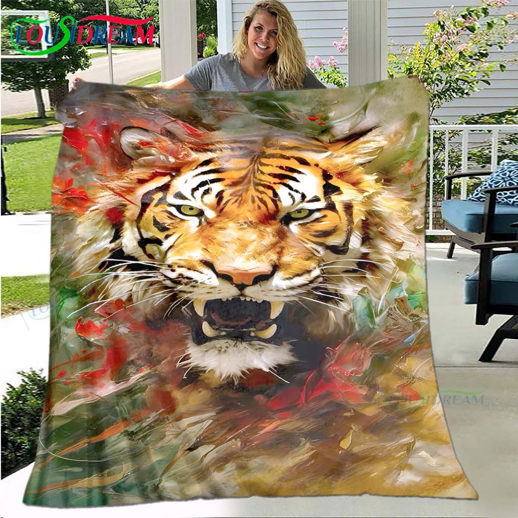 Hot Tiger Painting Print Flannel Adult and Children Blanket Sofa Bed Decoration Blanket Portable Blanket Bath Towel Gift