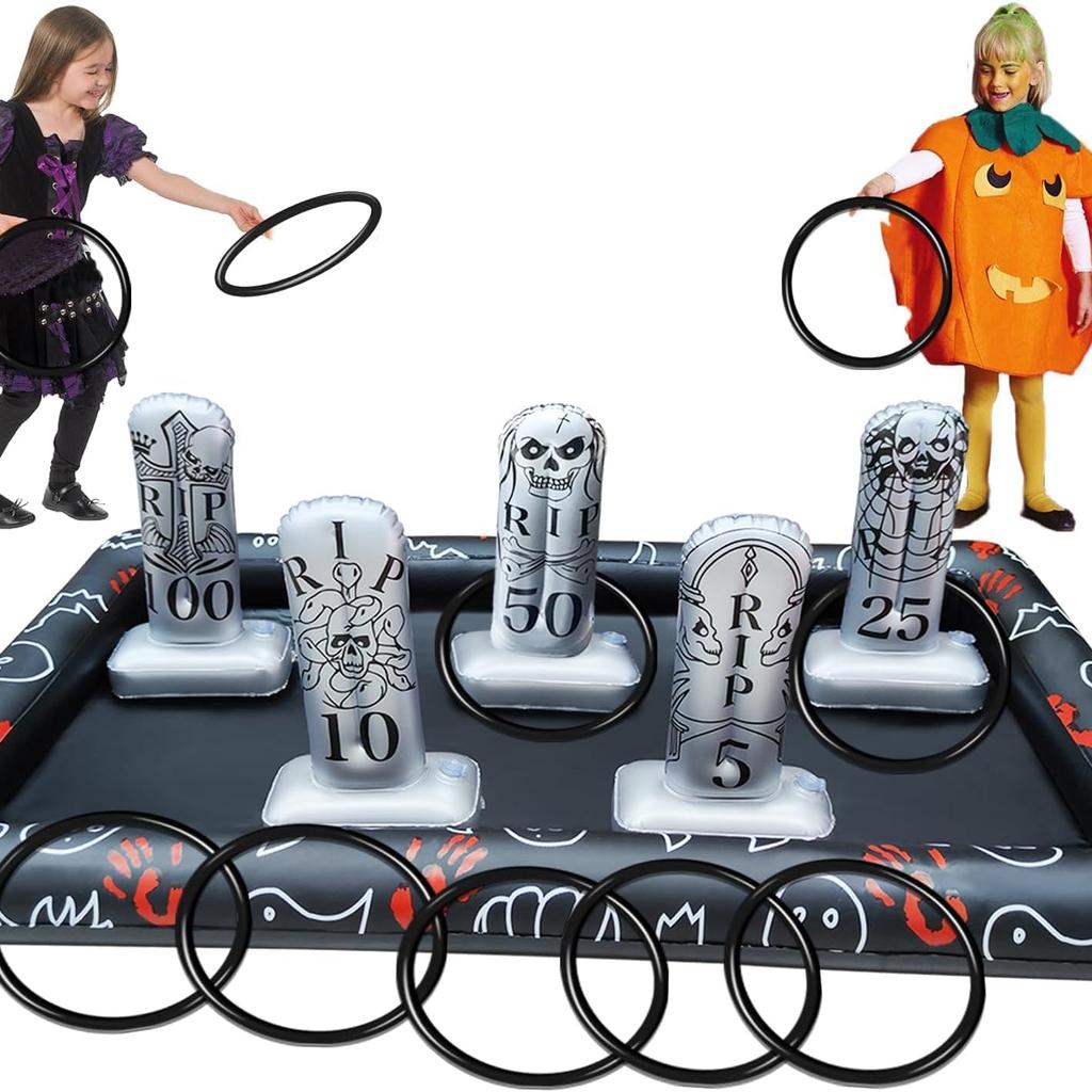 Plastic Ring Giant Tombstone Ring Toss Games Halloween Party Game Favors for Kids Inflatable Game Outdoor Carnival Game Classroom Indoor School Yard