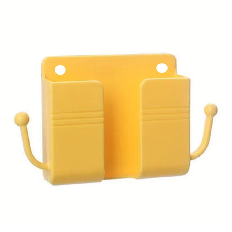 

1 шт. Клейкий настенный держатель для телефона с крючками, Коробка для хранения мобильного телефона, пульта дистанционного управления, Коробка для хранения для спальни, кухни, ванной жёлтый