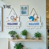 Blue And White Ocean Sign Mediterranean Style Wooden Welcome Sign, Starfish Shells Hanging Nautical Decor Plaque, Decorative Wall Art for Home