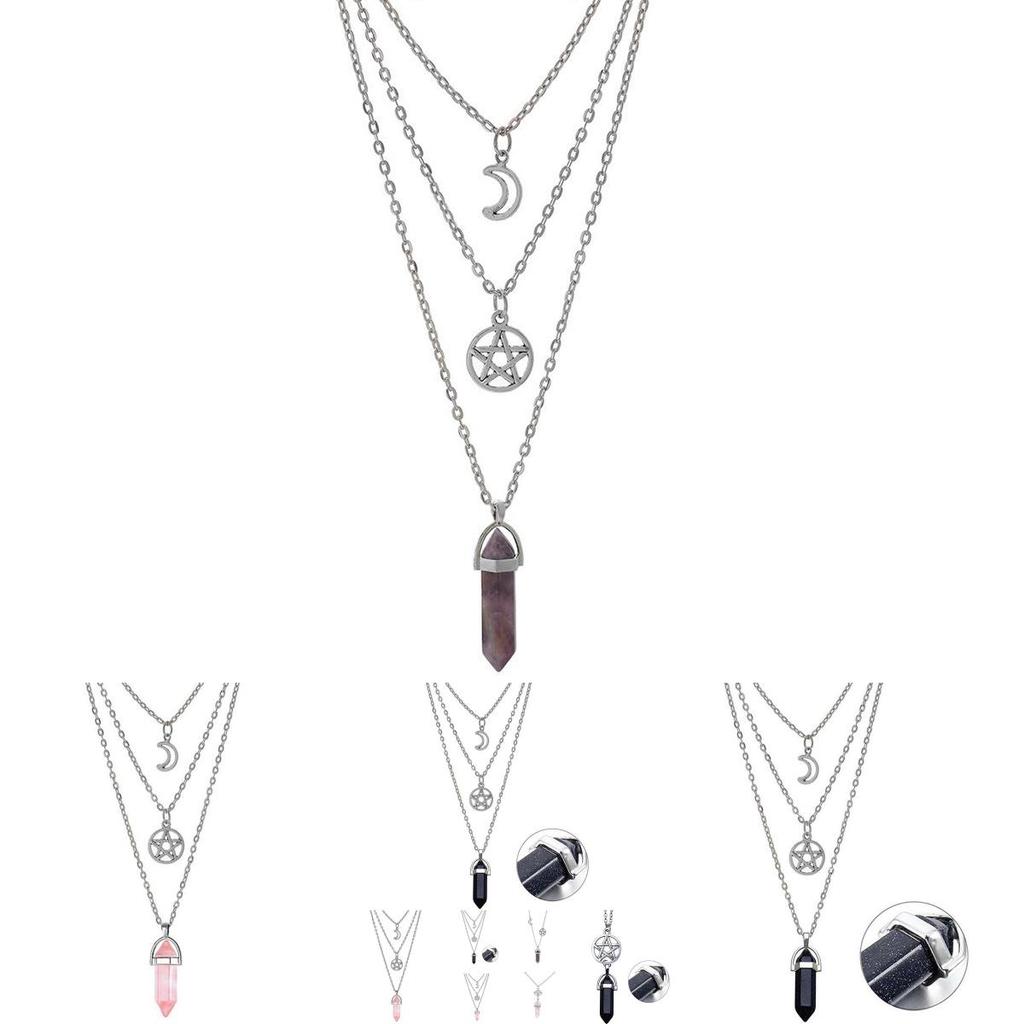 Womens Geometric Pendant Necklace With Alloy Moon And Star Elements For Casual Use