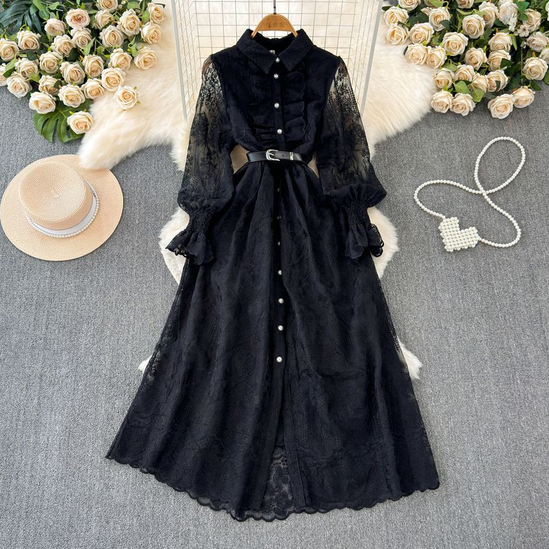 Waist Trimming below the Knees Long Sleeves Elegant Graceful Lace First Love Skirt