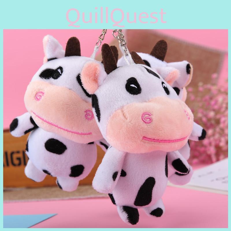 Adorable Black And White Cow Plush Toy Keychain Creative Stuffed Animal Gift