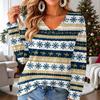 Women's V-Neck Long Sleeve Christmas Printed Lightweight Top for Spring and Summer