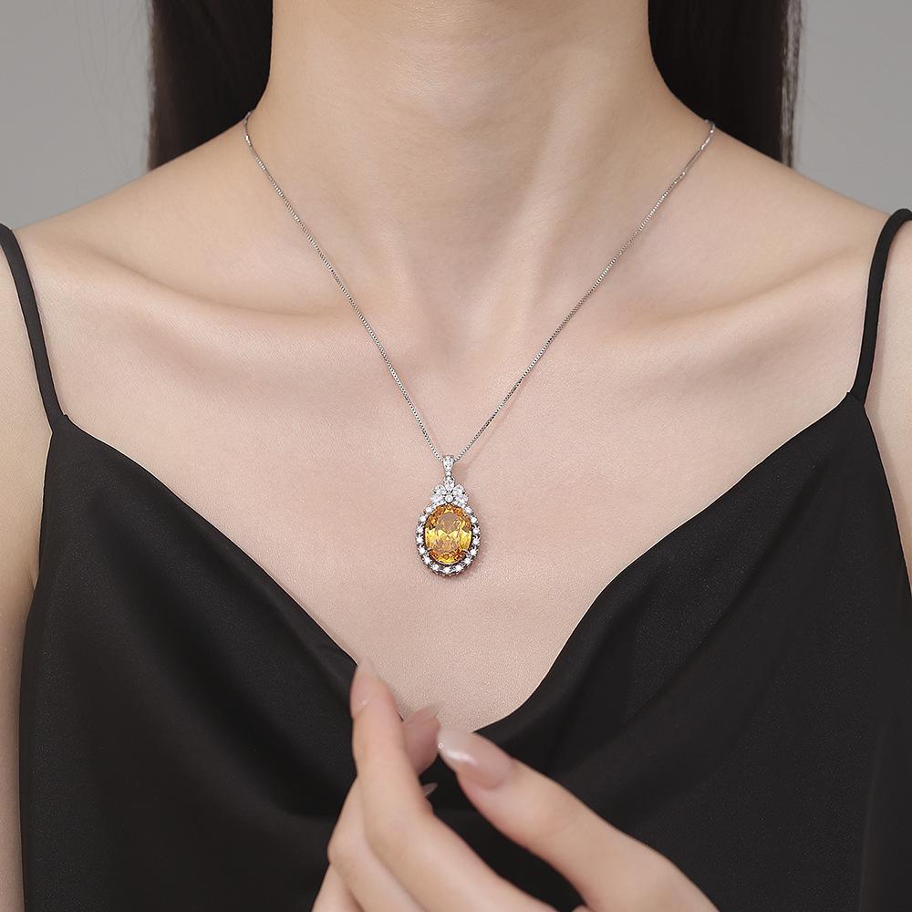 925 Sterling Silver Sweet Simple Yellow Round Zircon Necklace Birthday Party Anniversary Wedding Gift