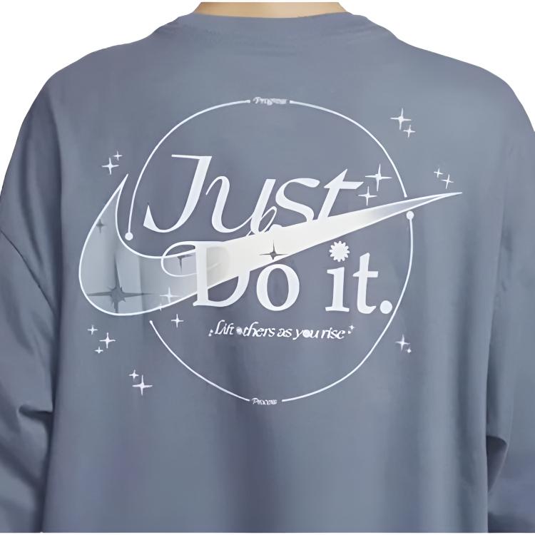 New Nike Drop Shoulder Sleeve T Shirt Women's Fen Blue DX7935-425