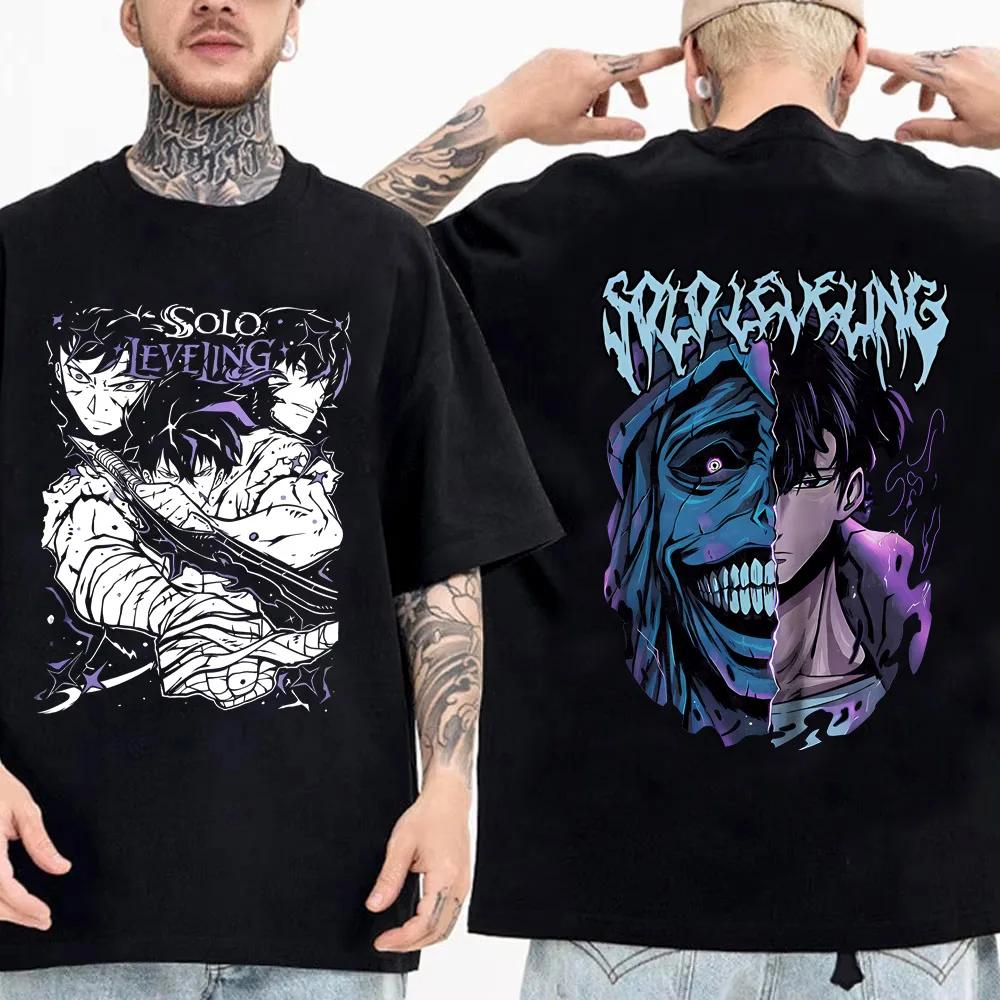 High Quality Soft Tshirt Japanese Anime Solo Leveling T Shirt Men Sung Jinwoo Cartoon Graphic Tees Harajuku Short Sleeve