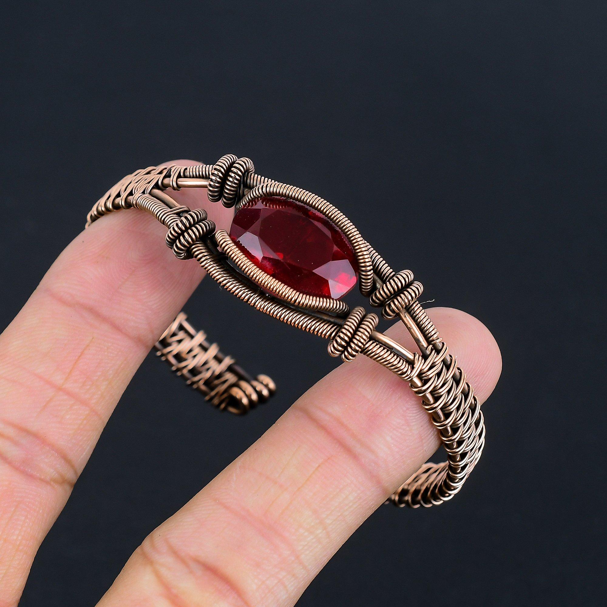 

Гранатовый браслет-манжета, обмотанный медной проволокой 999 пробы, регулируемый браслет-манжета, ювелирное изделие с драгоценным камнем, подарок для мамы, новые ювелирные изделия ручной работы