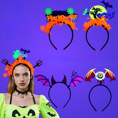 Bandeau d'Halloween Fluorescent Bande de Couleur Néon Boucle de Tête Décoration de Fête Citrouille Chauve-souris Bandeau Non-tissé