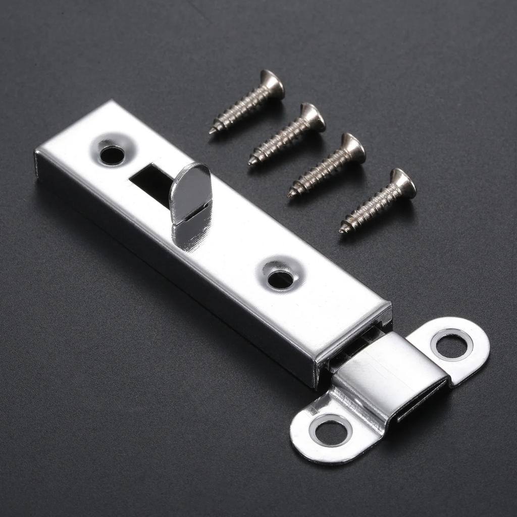 1pc Door Window Security Bolt Button Open Lock Latch Home Hardware with Screws 61*16mm Metal Silver
