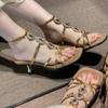 Fashion Rhinestone Sandals Women's Summer New Temperament Outside Fashion Metal One-word Buckle Stiletto High Heels