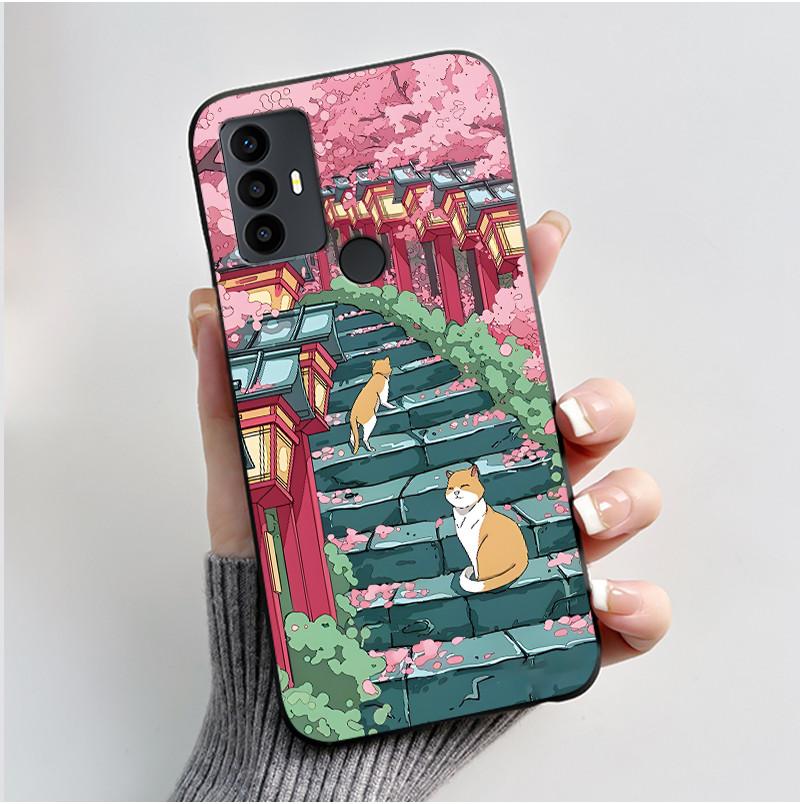 Sött Fodral För TCL 30 SE Skyddande Cover För TCL 30E Funda För TCL 306 305 Tryckt Skal Mjuk Silikon Tecknad Svart Fodral