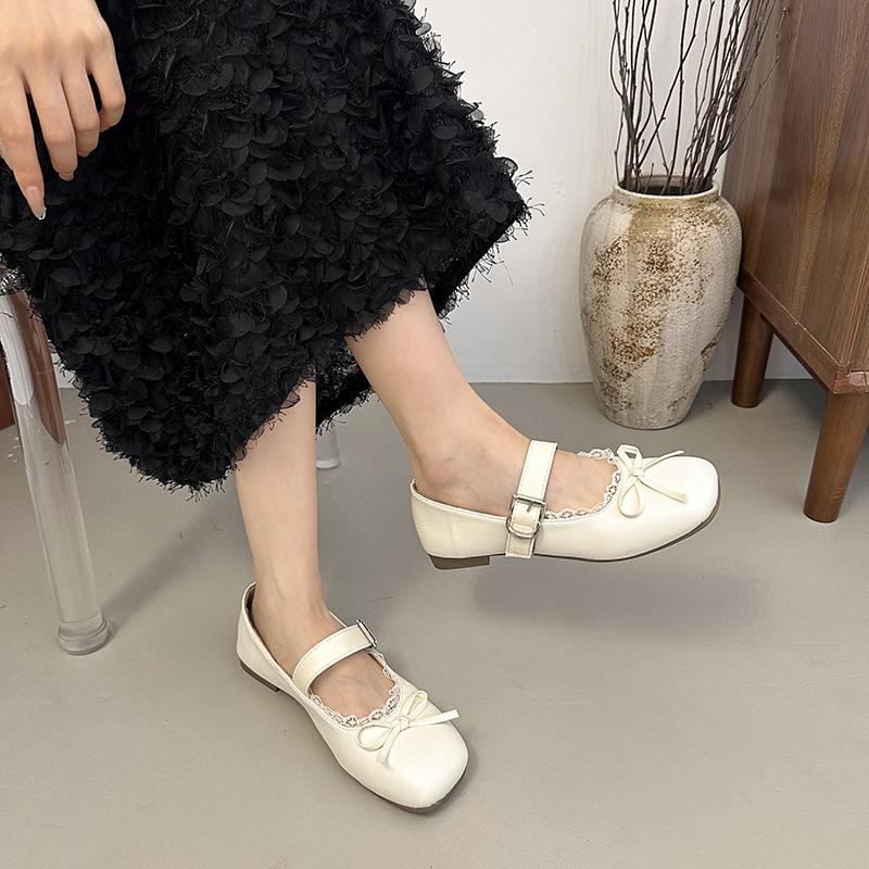 Fashion 2025 New High Quality Spring Autumn Butterfly-knot Women Ballet Flats Shoes Concise Square Toe Eelgant Soft Sole Mary Jane Shoes