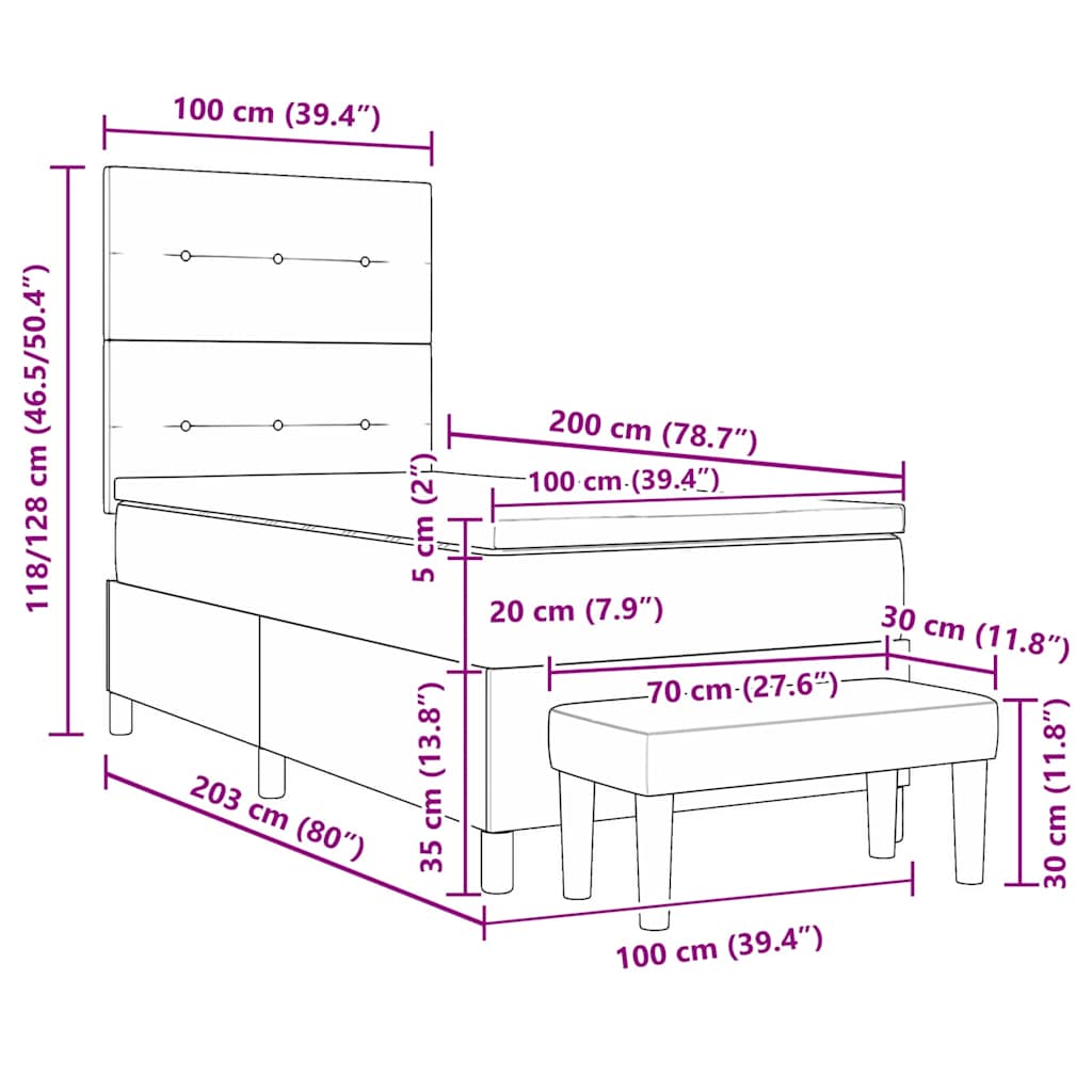 Boxspring Bed with Headboard Light Gray 100 x 200 cm Fabric