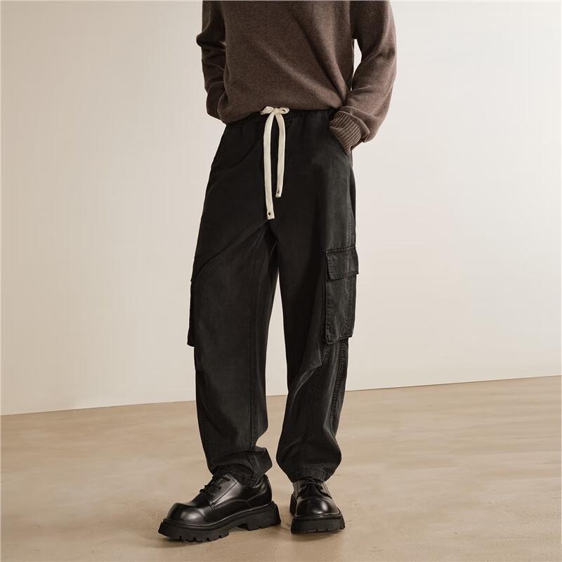 GIORDANO Men's Multi-Pocket Elastic Waist Straight Leg Cargo Pants